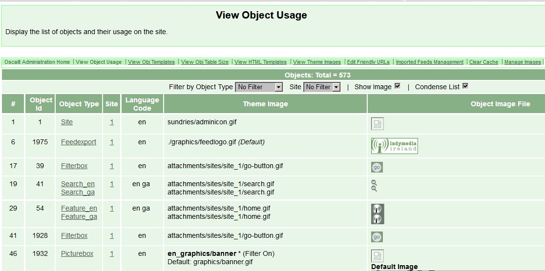 Fig 5.21: View Theme Images tab in the View Objects Admin Page